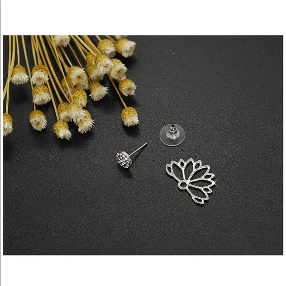 Lotus Flower Earrings with Clear Rhinestones - Picture 8 of 8